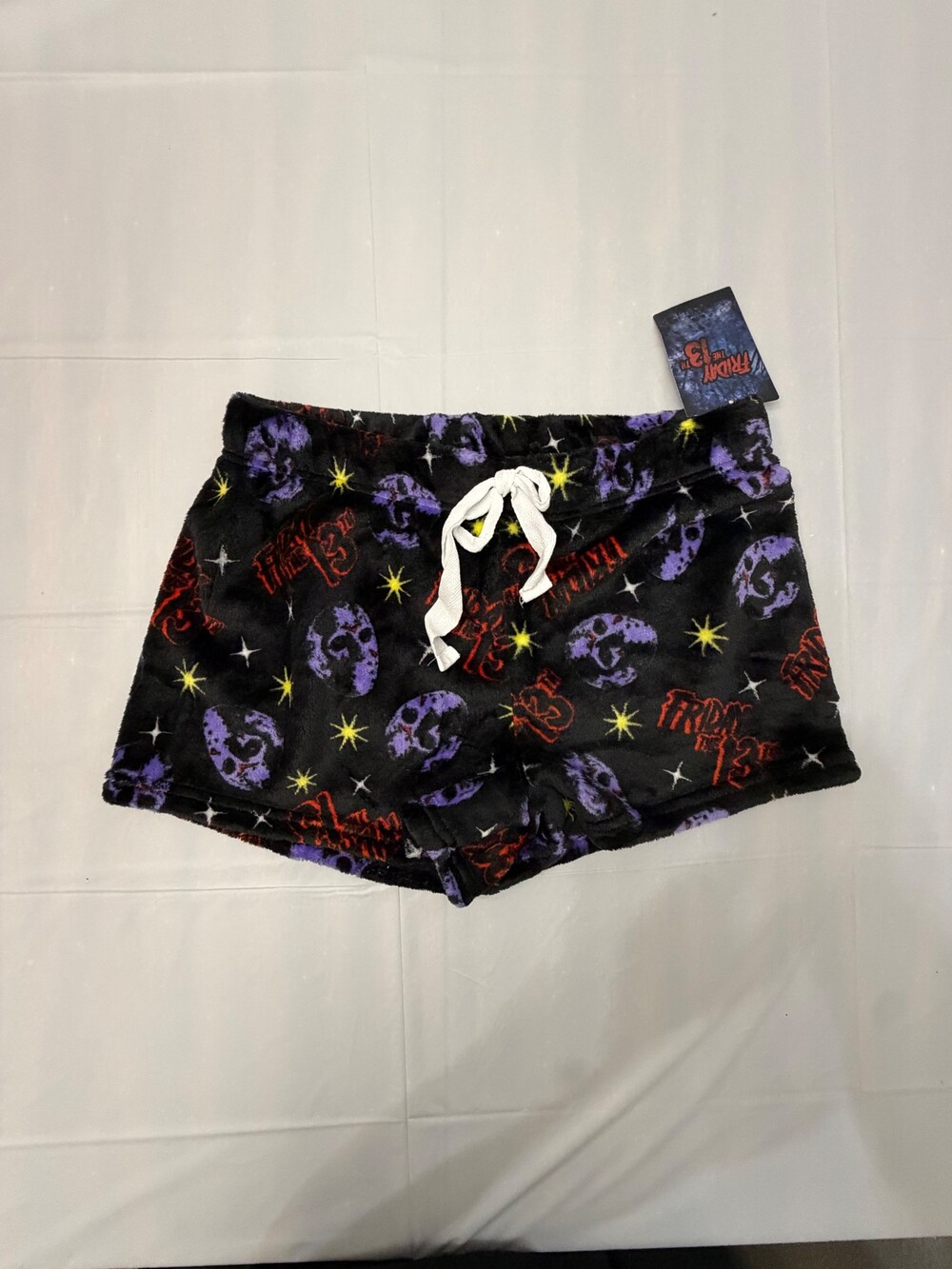 Friday the 13th Jason Fuzzy Lounge Shorts Black Purple Size Large NWT
